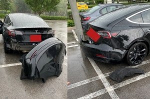 Tesla Model 3 отбросила бампер (видео)
