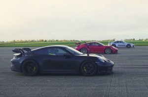 Дрэг-гонка Porsche 911: Turbo S против GT2 RS и GT3